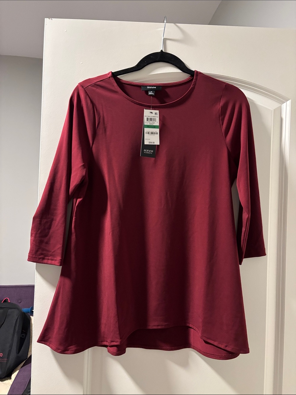 Alfani Women's Burgundy 3/4 Sleeve Swing Tunic